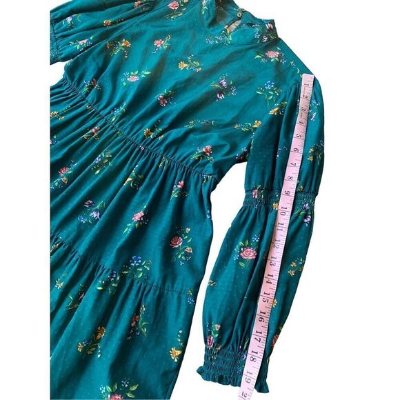 ZARA Retro Vintage Deep Emerald Green Floral Print Mini Dress - Picture 11 of 12